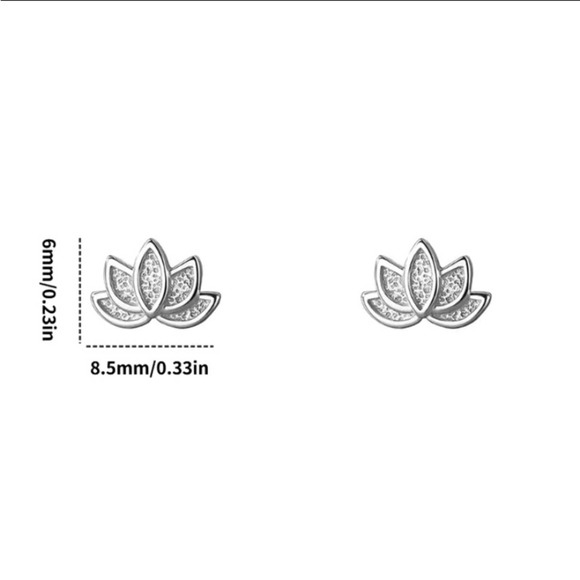 Sterling Silver Lotus Flower Stud Minimalist Earrings - Picture 6 of 6